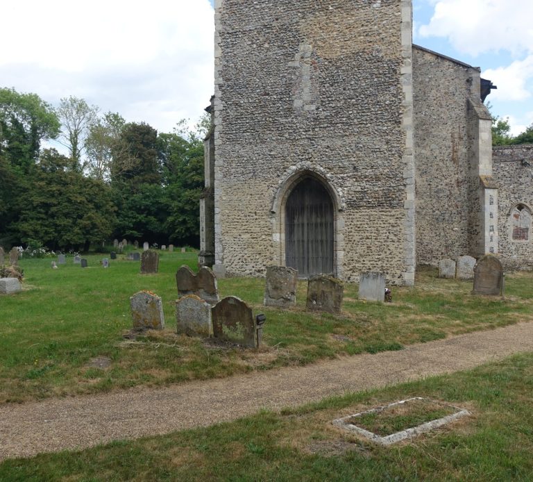 View of St Lawrence Church  Brundish, viewing northeast towards the boundary with the proposed site.