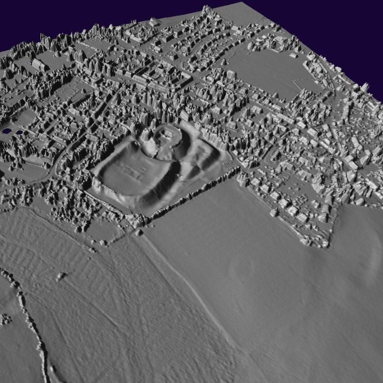 Lidar 3d Rendering of Castle Acre, Norfolk.  Lidar Data, highlighting one of the many tools at the hand of our consultants to aid our client