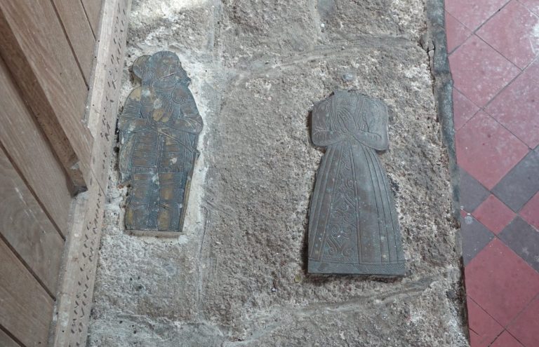 View of grave brasses at grade I church at Brundish Suffolk for Heritage impact assessment